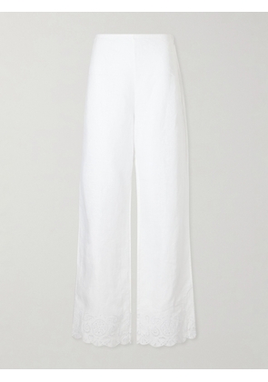 STAUD - Oscar Embroidered Linen Straight-leg Pants - White - US0,US2,US4,US6,US8,US10,US12,US14,US16