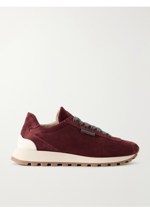 Brunello Cucinelli - Bead-embellished Suede Sneakers - Burgundy - IT36,IT37,IT37.5,IT38,IT38.5,IT39,IT39.5,IT40,IT40.5,IT41