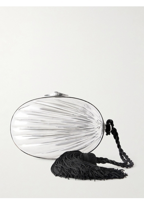 Juju Vera - Petra Gemstone-embellished Tasseled Cord Silver Clutch - Black - One size