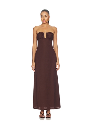 SEVEN WONDERS Martha Strapless Maxi Dress in Chocolate. Size XS. Also in S, M, L, XL.