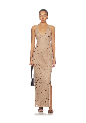 SNDYS Kimali Maxi Dress in Brown. Size XXS. Also in XS, S, M, L, XL, XXL.