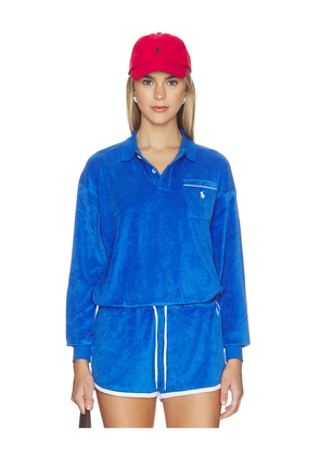 Polo Ralph Lauren Cotton Terry Long Sleeve Polo in Blue. Size XXS. Also in XS, S, M, L, XL.
