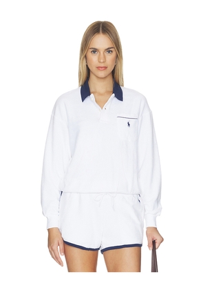 Polo Ralph Lauren Cotton Terry Long Sleeve Collared Polo in White. Size XS. Also in S, M, L, XL.