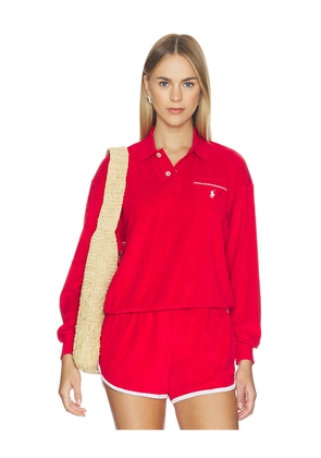 Polo Ralph Lauren Cotton Terry Long Sleeve Collared Polo in Red. Size XXS. Also in XS, S, M, L, XL.