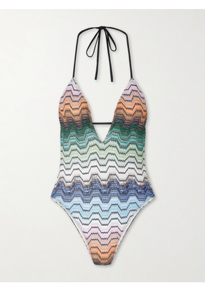 Missoni - Mare Striped Crochet-knit Halterneck Swimsuit - Blue - IT36,IT38,IT40,IT42,IT44,IT46,IT48