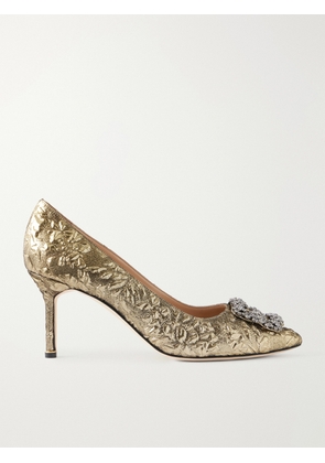 Manolo Blahnik - + Emilia Wickstead Hangisi 70 Crystal-embellished Metallic Jacquard Pumps - Gold - IT36,IT36.5,IT37,IT37.5,IT38,IT38.5,IT39,IT39.5,IT40,IT40.5,IT41,IT41.5,IT42