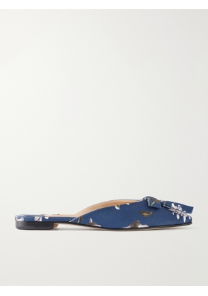 Manolo Blahnik - + Emilia Wickstead Bow-embellished Floral-print Grosgrain Flats - Blue - IT35,IT36,IT36.5,IT37,IT37.5,IT38,IT38.5,IT39,IT39.5,IT40,IT40.5,IT41,IT41.5,IT42
