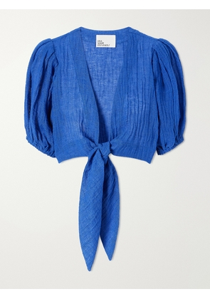Lisa Marie Fernandez - Pouf Tie-detailed Linen-blend Blouse - Blue - 1,2,3,4