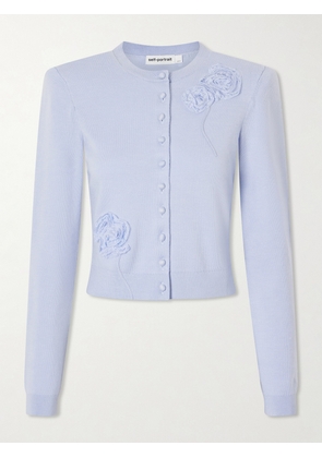Self-Portrait - Appliquéd Knitted Cardigan - Blue - x small,small,medium,large