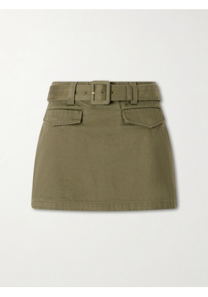Self-Portrait - Belted Denim Mini Skirt - Green - UK 4,UK 6,UK 8,UK 10,UK 12,UK 14