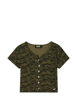 Mini Cream camouflage-print button-up T-shirt - Green