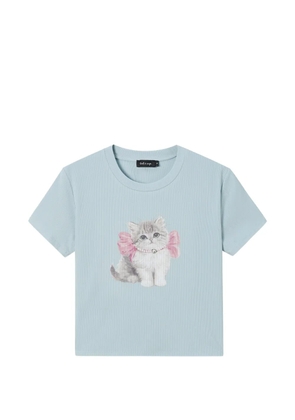 tout a coup cat-print ribbed T-shirt - Blue
