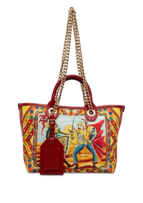 Dolce & Gabbana Pre-Owned 2000-2026 Snakeskin Embossed Leather Trimmed Canvas Carretto Print Capri Tote satchel - Multicolour