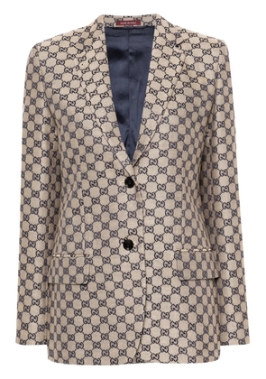 Gucci GG-embroidered single-breasted blazer - Neutrals