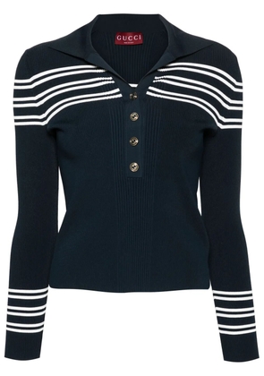Gucci striped ribbed-knit polo top - Blue