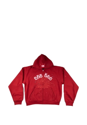 SP5DER Angel Number zip-up hoodie - Red