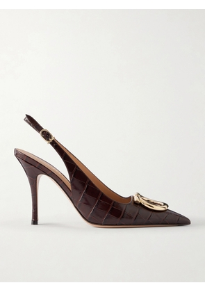 Ferragamo - Sara 95 Croc-effect Leather Pumps - Brown - US5,US5.5,US6,US6.5,US7,US7.5,US8,US8.5,US9,US9.5,US10,US10.5,US11