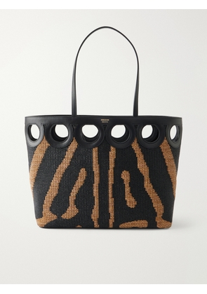 Ferragamo - Leather-trimmed Raffia Tote - Animal Print - One size