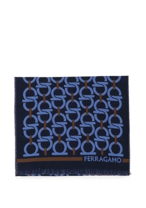 Ferragamo Gancini-pattern fringed scarf - Blue