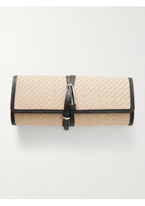 Liffner - Belted Leather-trimmed Raffia Clutch - Neutrals - One size