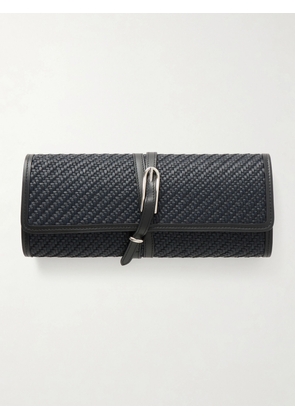 Liffner - Belted Leather-trimmed Raffia Clutch - Black - One size