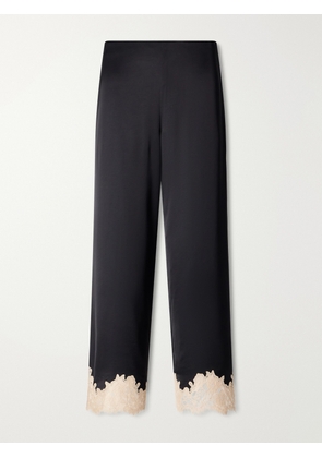 RIXO - Marcela Lace-trimmed Satin Wide-leg Pants - Black - UK 6,UK 8,UK 10,UK 12,UK 14,UK 16,UK 18,UK 20