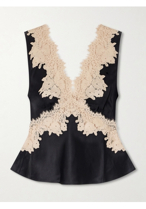 RIXO - Emmie Lace-trimmed Satin Top - Black - UK 6,UK 8,UK 10,UK 12,UK 14,UK 16,UK 18