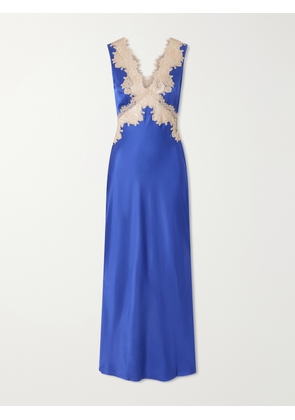 RIXO - Lysandra Lace-trimmed Satin Midi Dress - Blue - UK 6,UK 8,UK 10,UK 12,UK 14,UK 16,UK 18,UK 20