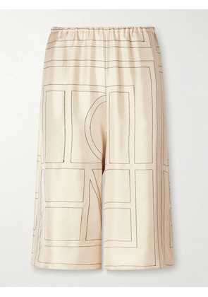TOTEME - Embroidered Silk Shorts - Neutrals - EU 30,EU 32,EU 34,EU 36,EU 38,EU 40,EU 42