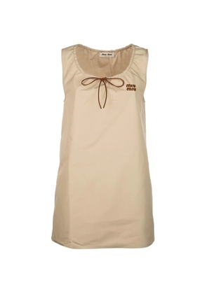 Miu Miu bow-detail logo-patch mini dress - Neutrals