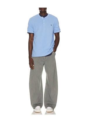 Polo Ralph Lauren Short Sleeve Garment Dyed Featherweight Mesh Henley T-Shirt in Blue. Size L. Also in S, M, XL/1X, XXL/2X.