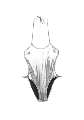 The Attico metallic-effect halterneck swimsuit - Silver