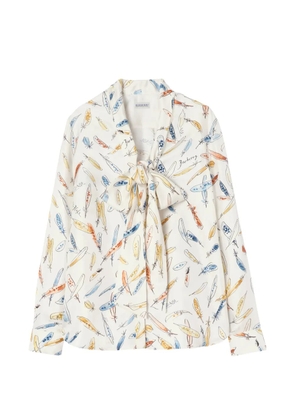 Burberry feather-print silk scarf blouse - White