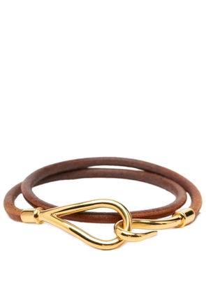 Hermès Pre-Owned 2000-2026 Gold Plated and Leather Jumbo Hook Double Tour Bracelet costume bracelet - Brown