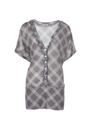 Chloé Pre-Owned check ruffle-detail blouse - Grey