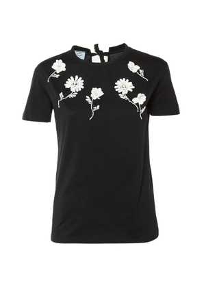 Prada Pre-Owned floral-embellished tie-detail T-shirt - Black