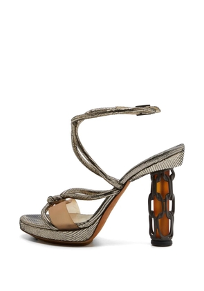 Fendi Pre-Owned lizard-embossed chain-cage heeled sandals - Grey