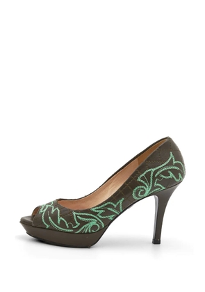 Versace Pre-Owned embroidered peep-toe pumps - Brown
