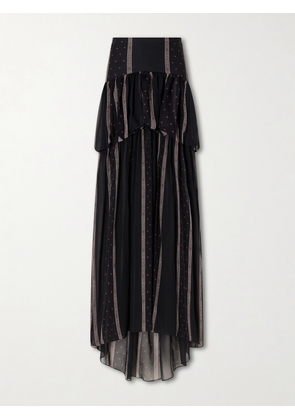 LIBEROWE - Nina Striped Peplum Silk Maxi Skirt - Black - XS/S,M/L