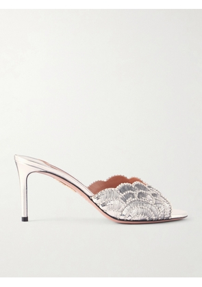 Aquazzura - Ce Soir 75 Embellished Metallic Leather Mule - Silver - IT35,IT36,IT36.5,IT37,IT37.5,IT38,IT38.5,IT39,IT39.5,IT40,IT40.5,IT41,IT41.5,IT42