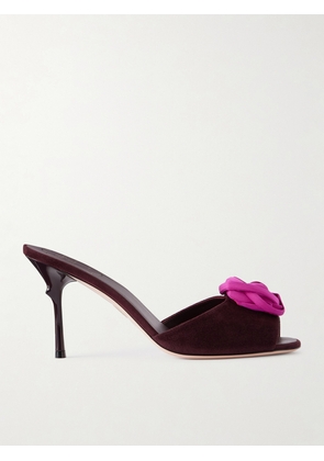 Roger Vivier - Epine Rose 85 Floral-appliquéd Suede Mules - Burgundy - IT36,IT36.5,IT37,IT37.5,IT38,IT38.5,IT39,IT39.5,IT40,IT40.5,IT41,IT41.5,IT42