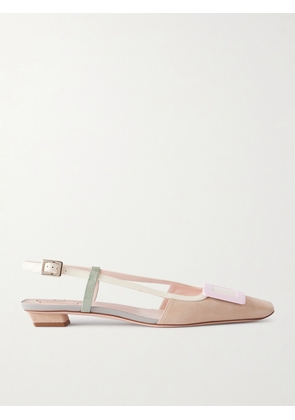 Roger Vivier - Belle Vivier 20 Buckled Leather-trimmed Suede Ballet Flats - Neutrals - IT35,IT36,IT36.5,IT37,IT37.5,IT38,IT38.5,IT39,IT39.5,IT40,IT40.5,IT41,IT41.5,IT42
