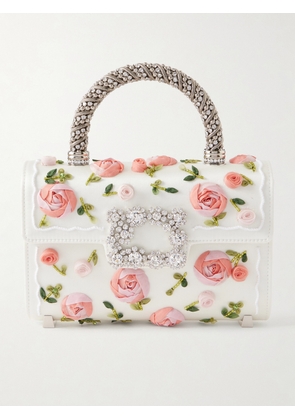 Roger Vivier - Floral-appliquéd Embellished Satin Clutch - Neutrals - One size