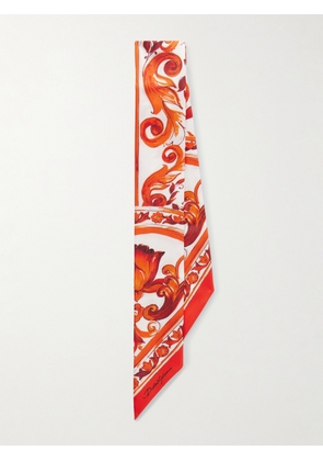 Dolce & Gabbana - Floral-print Silk-twill Scarf - Orange - One size