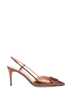 Valentino Garavani VLogo Signature slingback pumps in laminated nappa-leather 80mm - Brown