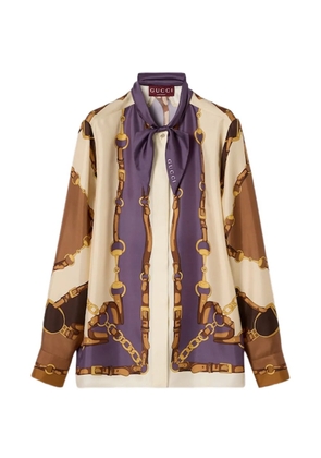 Gucci equestrian-print neck-bow blouse - Neutrals