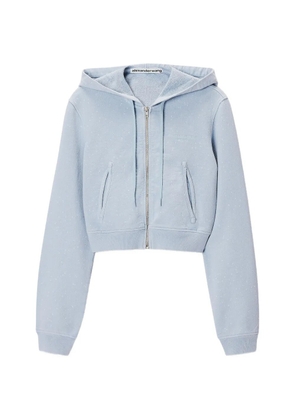 Alexander Wang crystal-embellished cropped zip-up hoodie - Blue