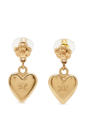 CHANEL Pre-Owned 2002 CC flower heart earrings - Gold