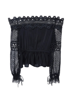 Self-Portrait lace-panel off-shoulder blouse - Black