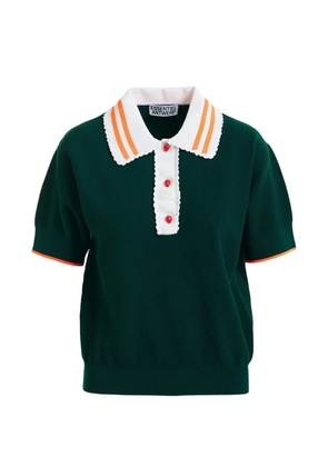 Essentiel Antwerp lace-trimmed strawberry-button polo top - Green
